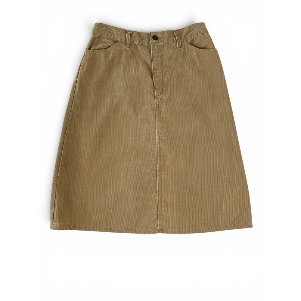 Vintage 60s Levis Big E Black Tab Sta-Prest Tan Brown Corduroy‎ A-Line Skirt W29